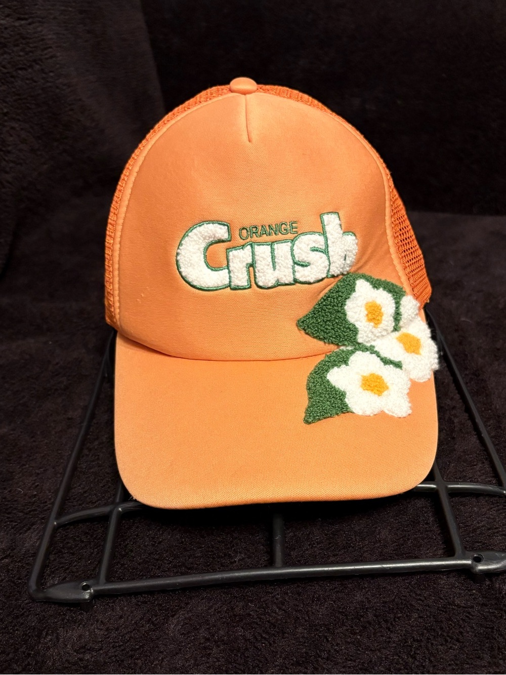 Orange Crush Trucker Hat Men's Adjustable Orange Floral Chenille Embroidery